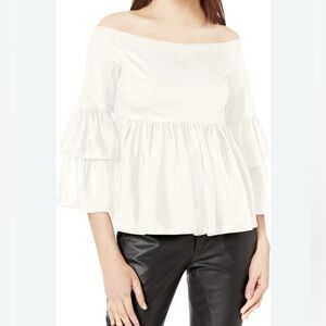 NWT Rachel Zoe Women’s Cotton & Silk Off The Shoulder Tiered Ruffle Top Ecru Sz6